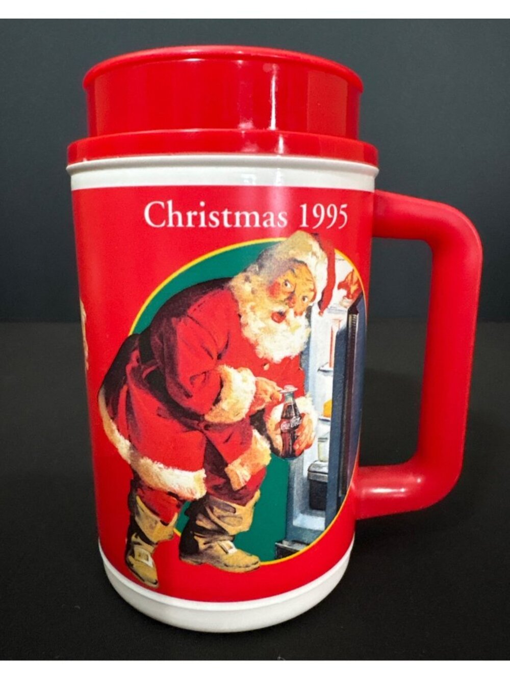Whirley Coca-Cola Classic Christmas 1995 Sundblom Santa Plastic Mug Red Vintage - Picture 10 of 13